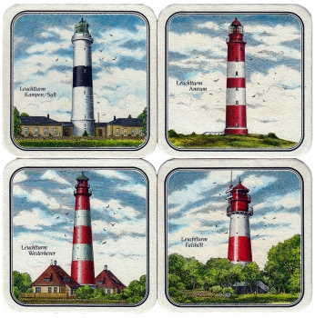 4 Bierdeckel Flensburger Pilsener Leuchtturm Serie