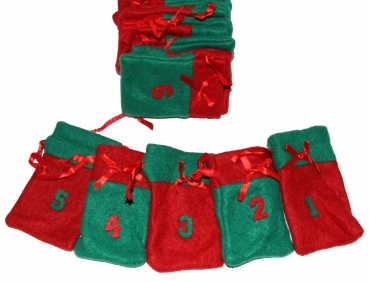 Megashop 2000 - Adventskalender Filzsäckchen rot grün - Girlande zum Befüllen