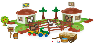 Preview: Wader Kid Cars 3D Pferderanch Pferde Spielset mit Pferdeboxen und Traktor