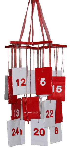 Megashop 2000 - Adventskalender Mobile Holzstern mit 24 Geschenktüten rot weiss