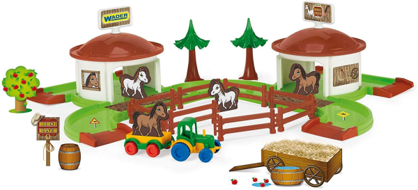 Wader Kid Cars 3D Pferderanch Pferde Spielset mit Pferdeboxen und Traktor